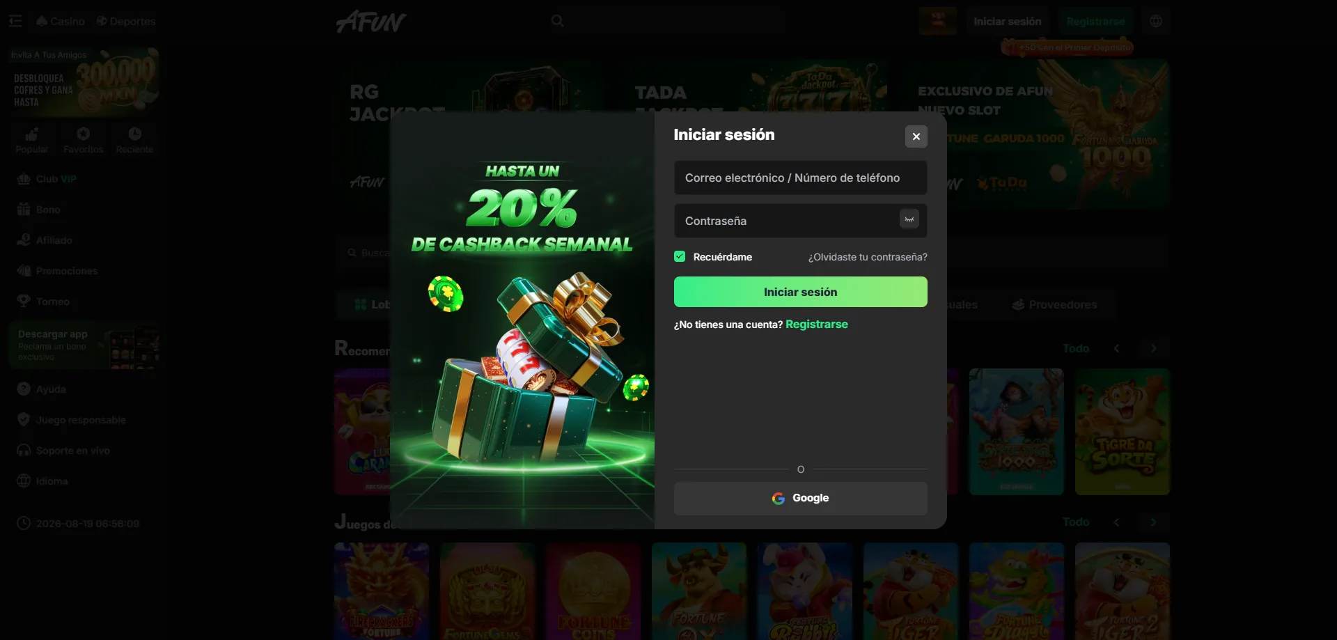 Gestión de cuenta y límites de pago en AFUN Casino