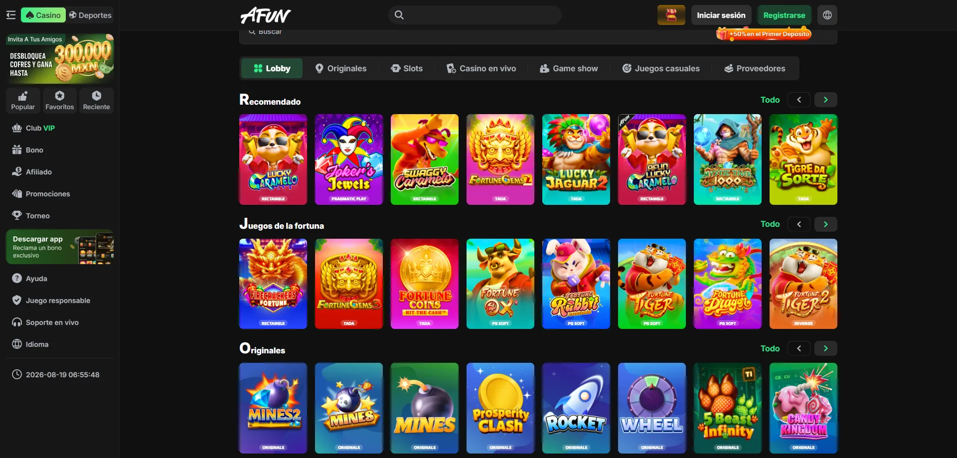 Bonos sin depósito y giros gratis en AFUN Casino México