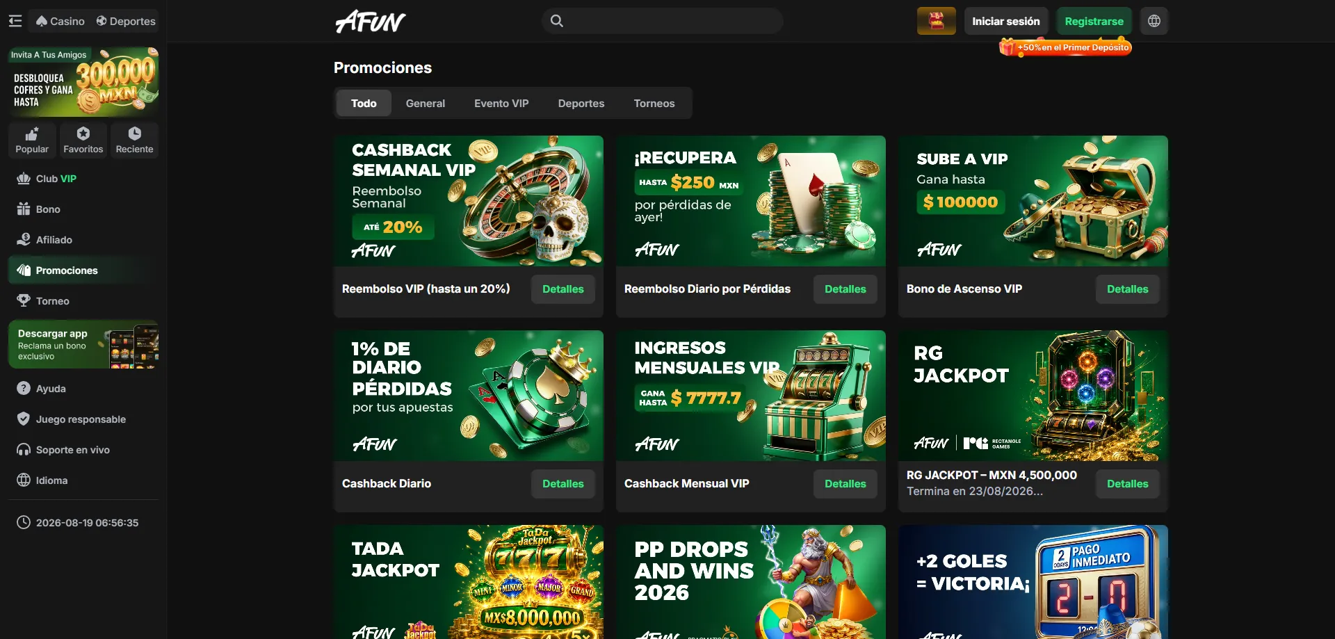 Bono de bienvenida AFUN Casino 2026 — promociones para jugadores MX